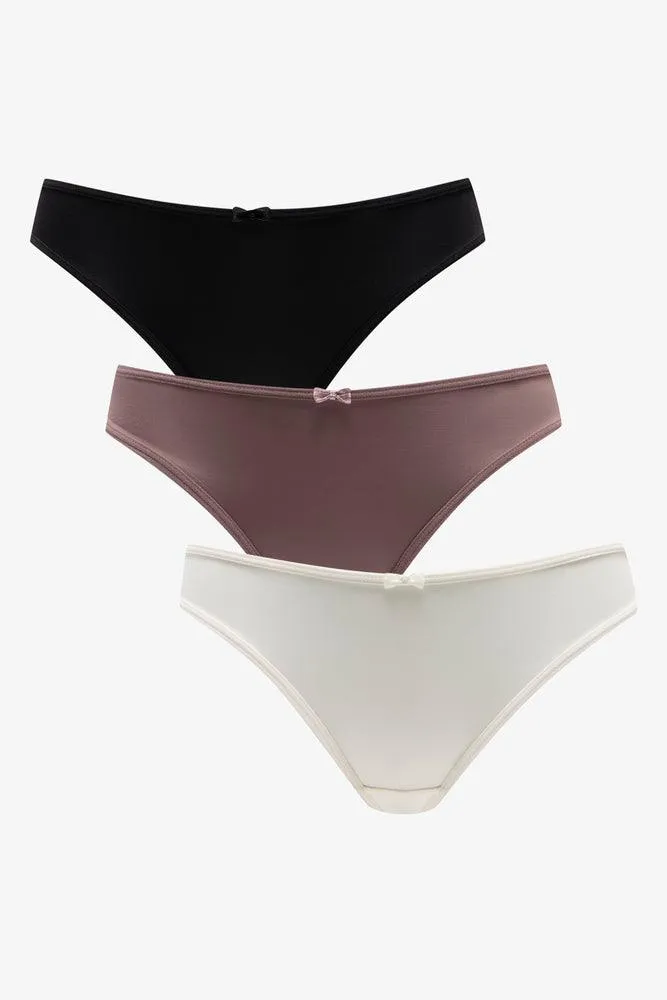 3 Pack Bikini Panties Black, Natural & Cream