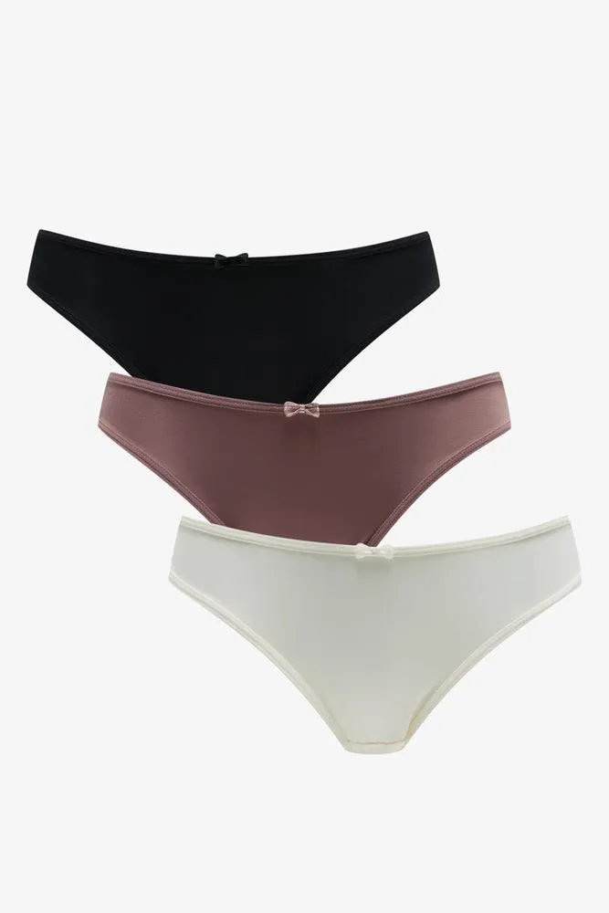 3 Pack Bikini Panties Black, Natural & Cream