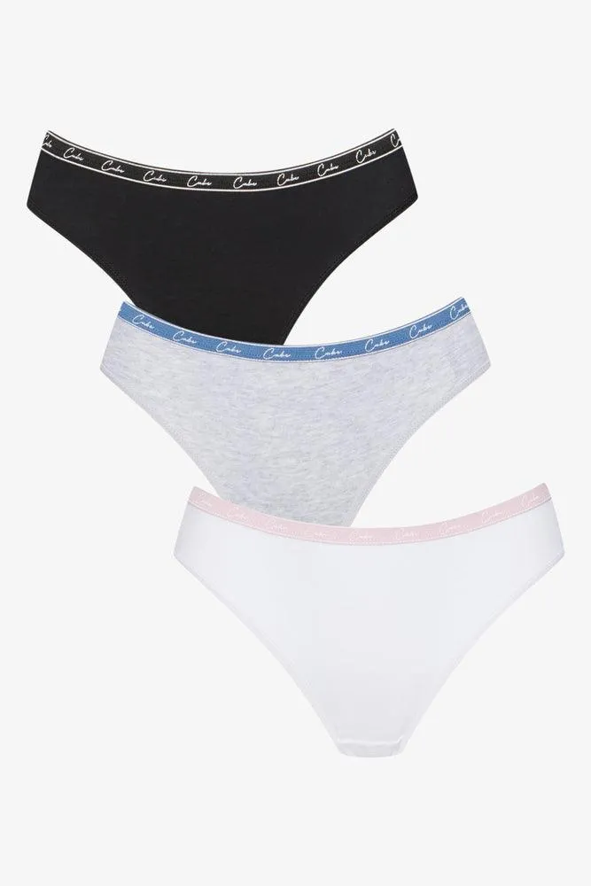 3 Pack Bikini Panties White, Grey & Black