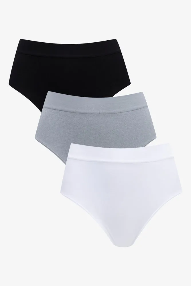 3 Pack Seam-Free Briefs Black, Grey & White