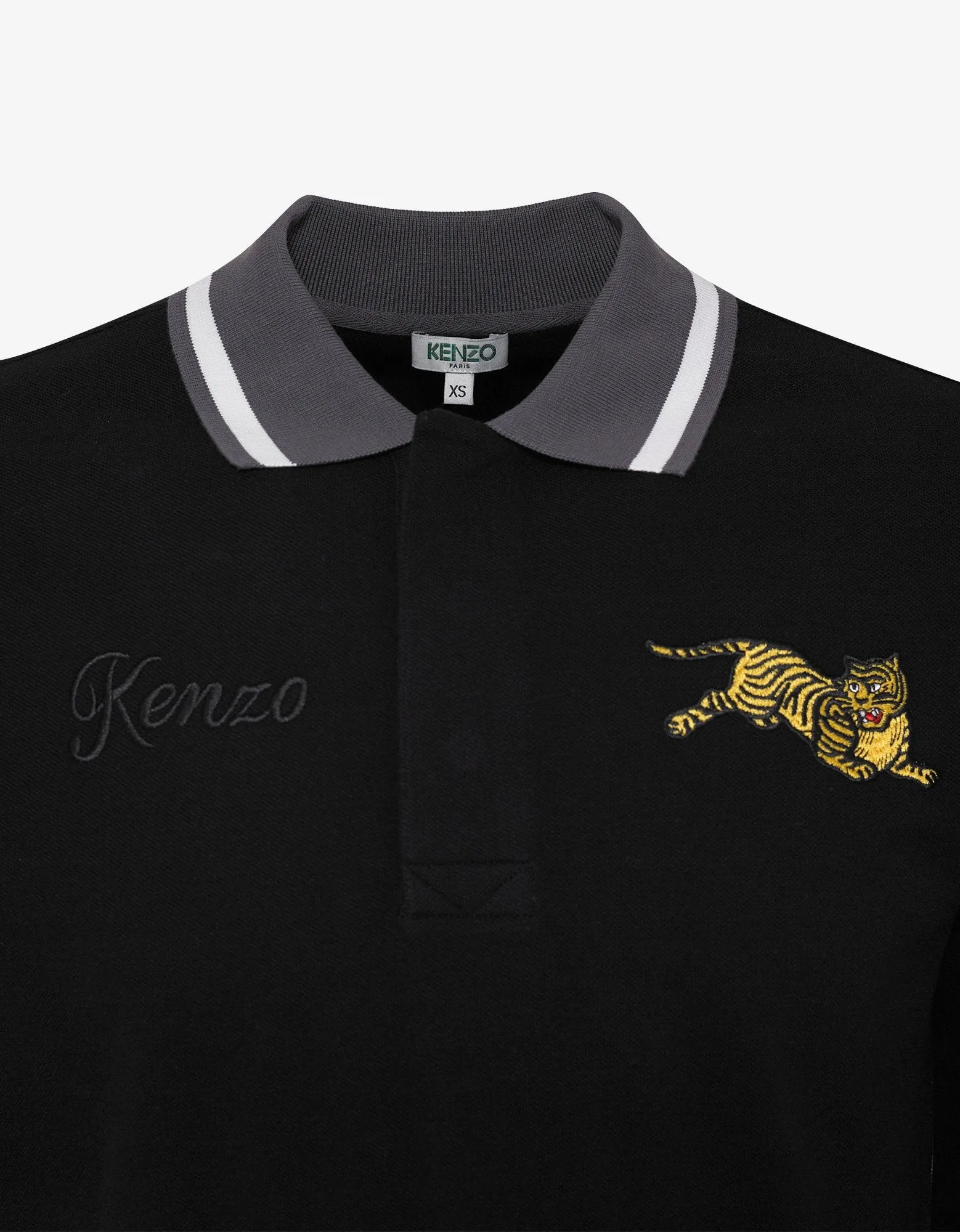 Black Long Sleeve Jumping Tiger Polo T-Shirt