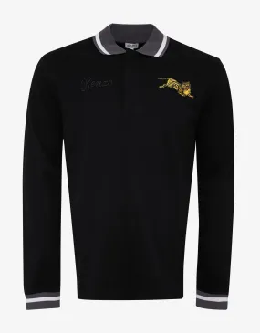 Black Long Sleeve Jumping Tiger Polo T-Shirt