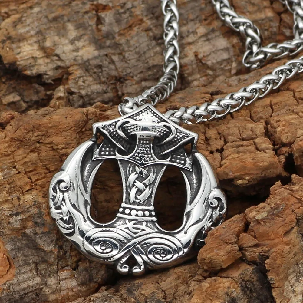 Collier Mjolnir - marteau de Thor avec becs des corbeaux d'odin