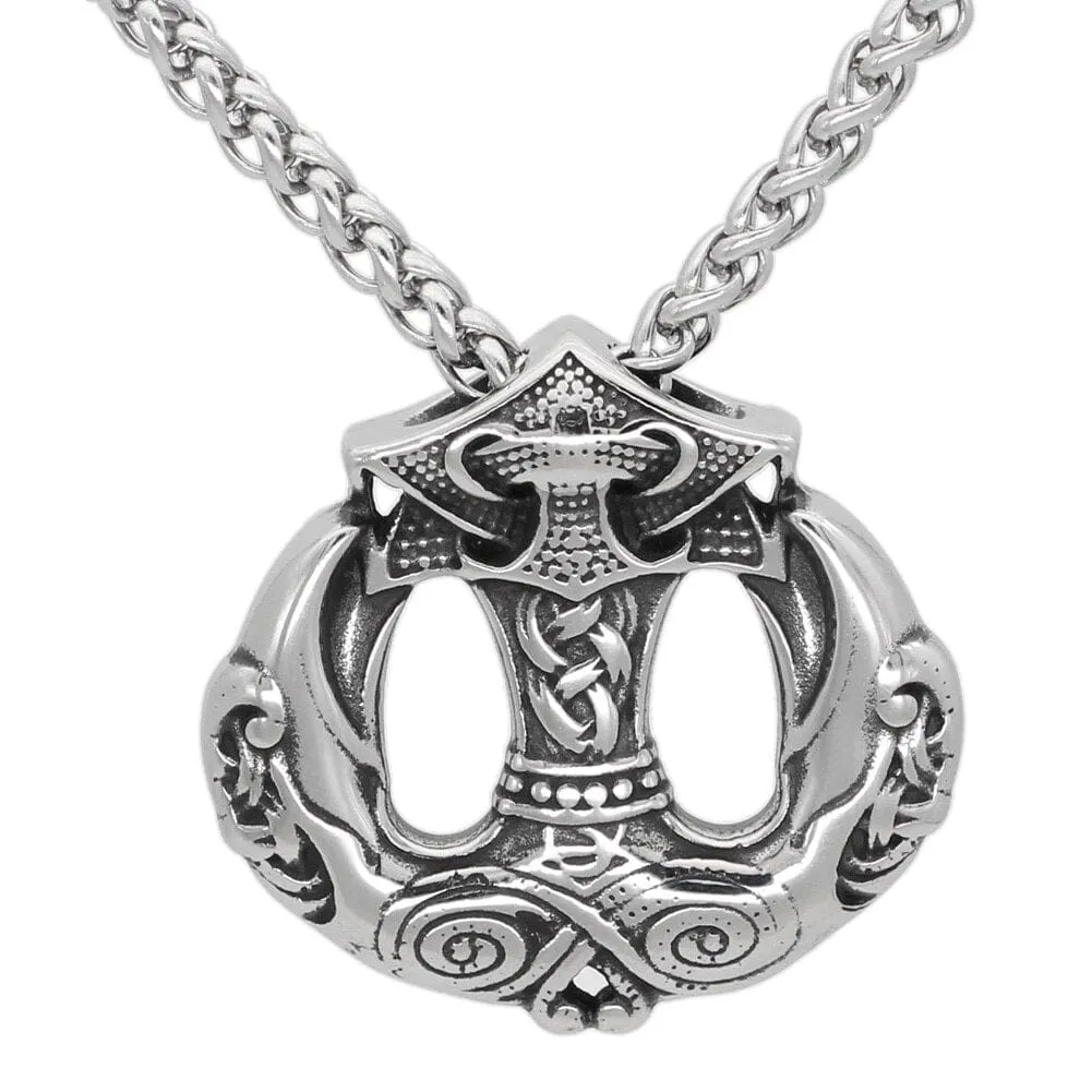 Collier Mjolnir - marteau de Thor avec becs des corbeaux d'odin