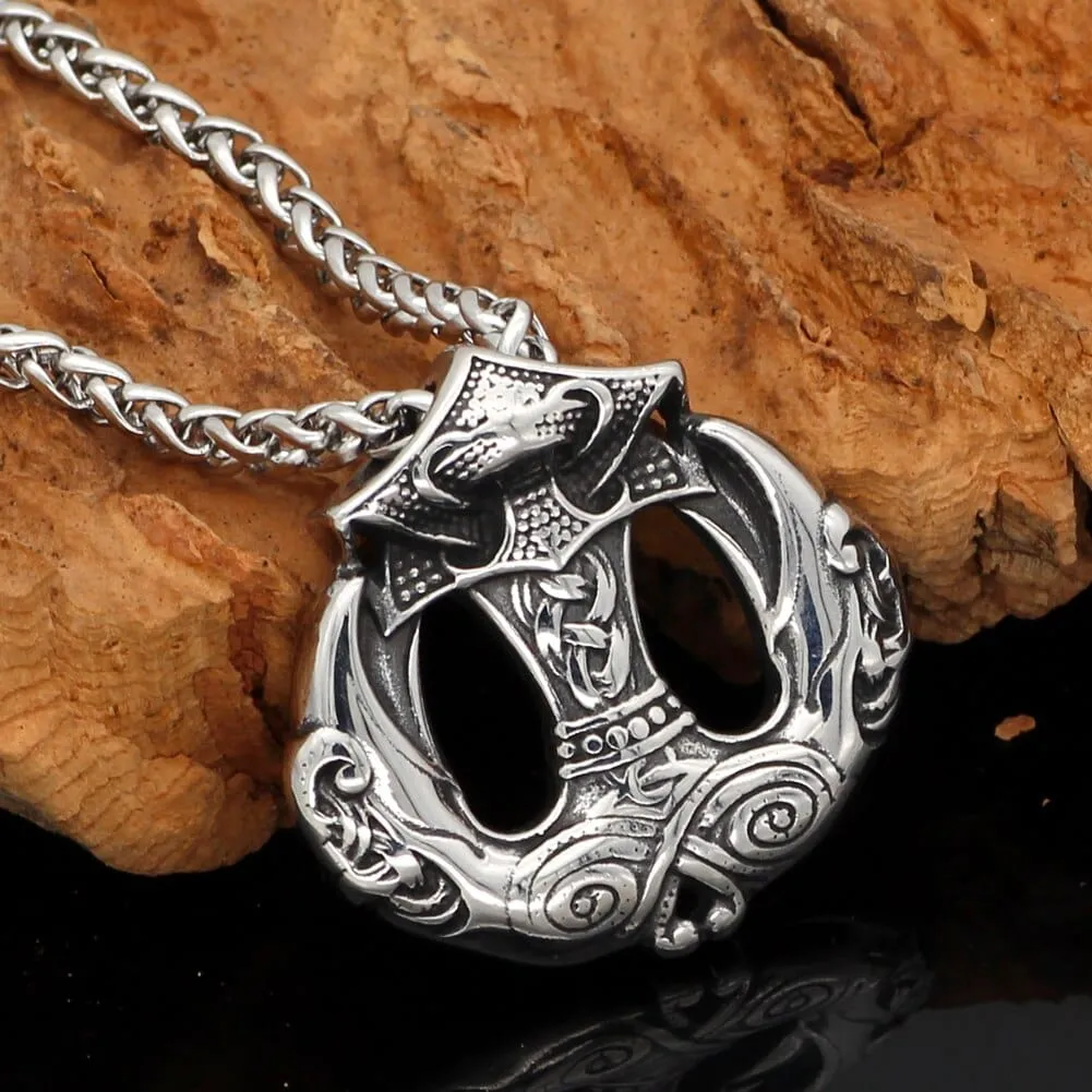 Collier Mjolnir - marteau de Thor avec becs des corbeaux d'odin