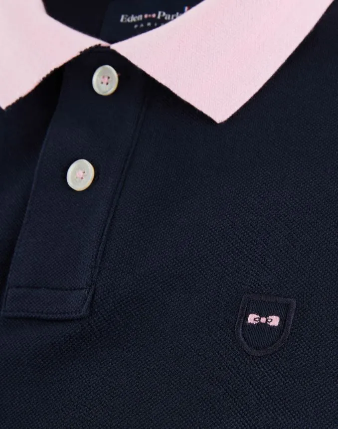 Eden Park Marine Contrast Pink Polo Navy