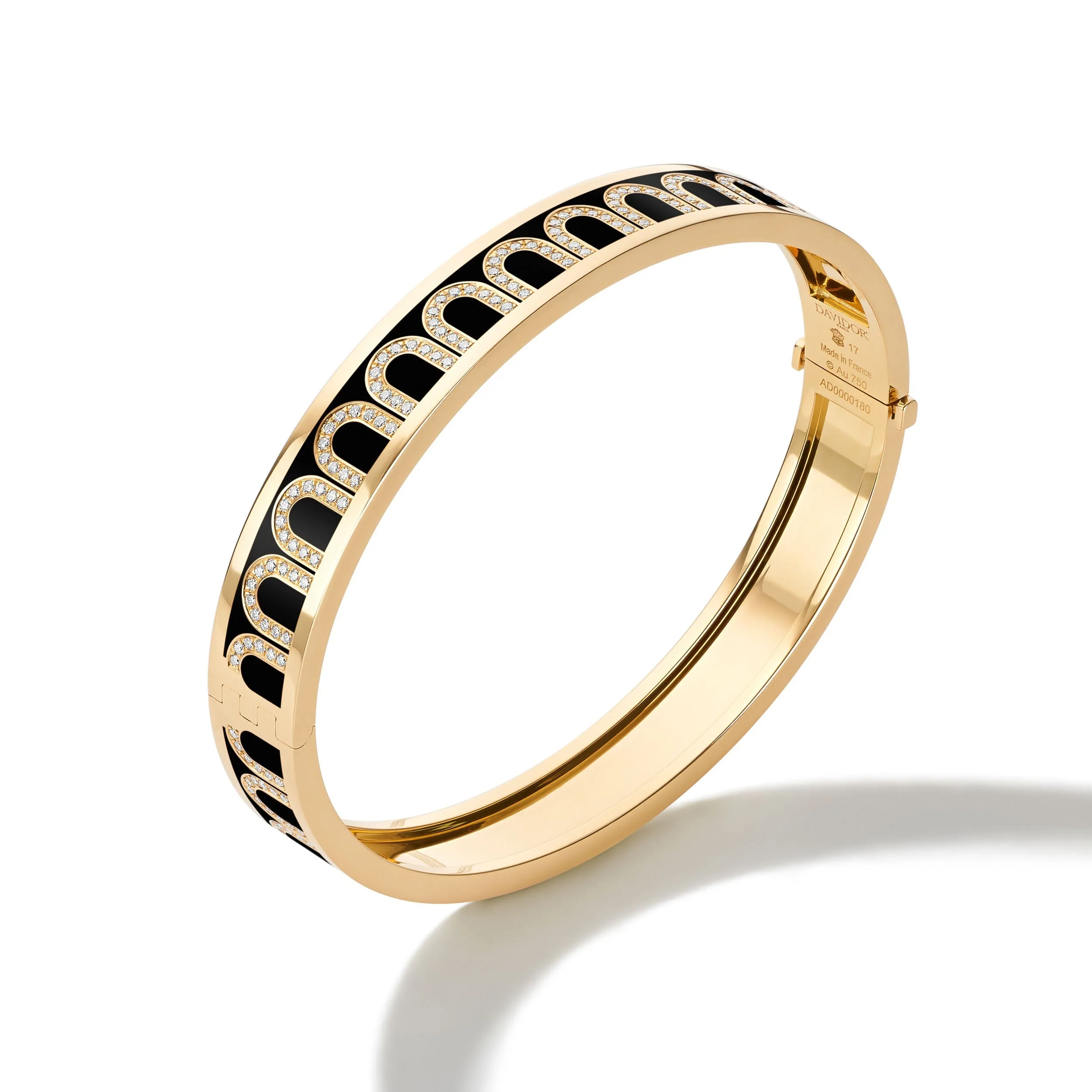 L'Arc de DAVIDOR Bangle MM, 18k Yellow Gold with Lacquered Ceramic and Arcade Diamonds