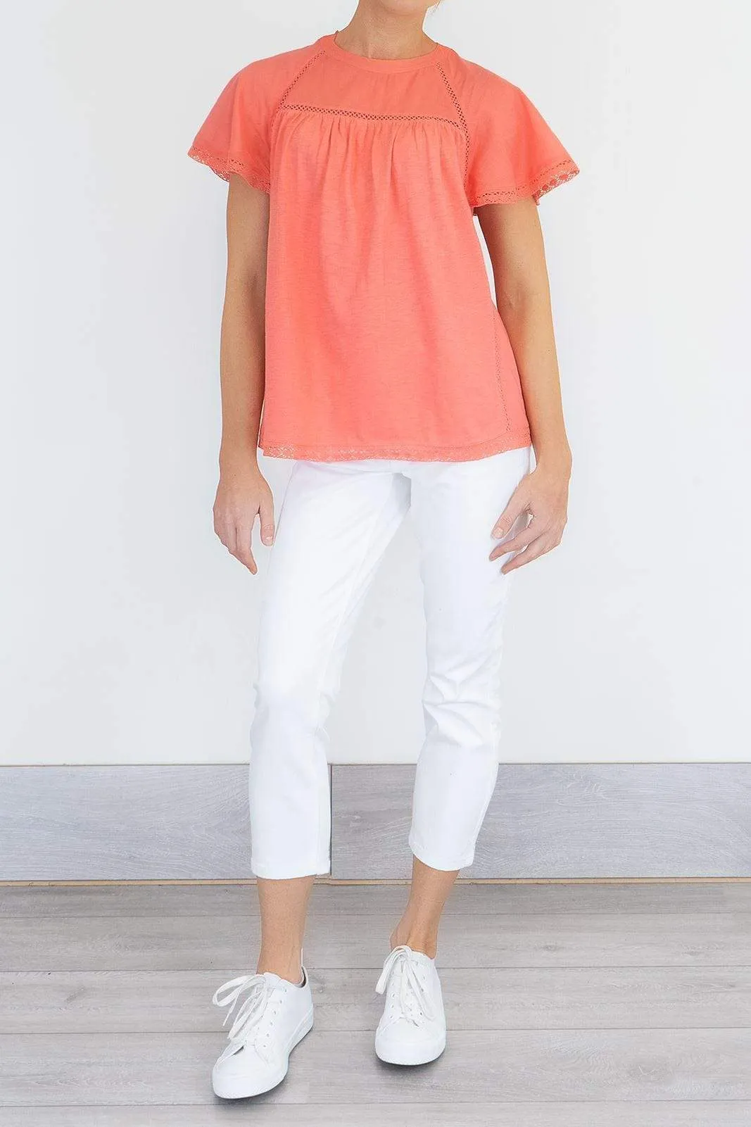 M&S Per Una Broderie Anglaise Orange Short Sleeve Top