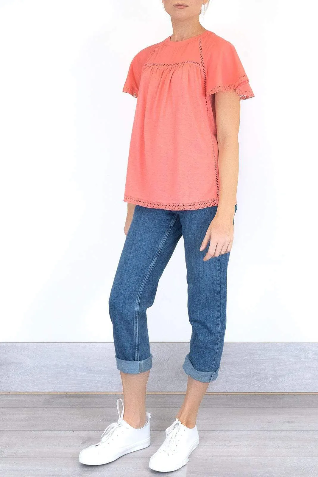 M&S Per Una Broderie Anglaise Orange Short Sleeve Top