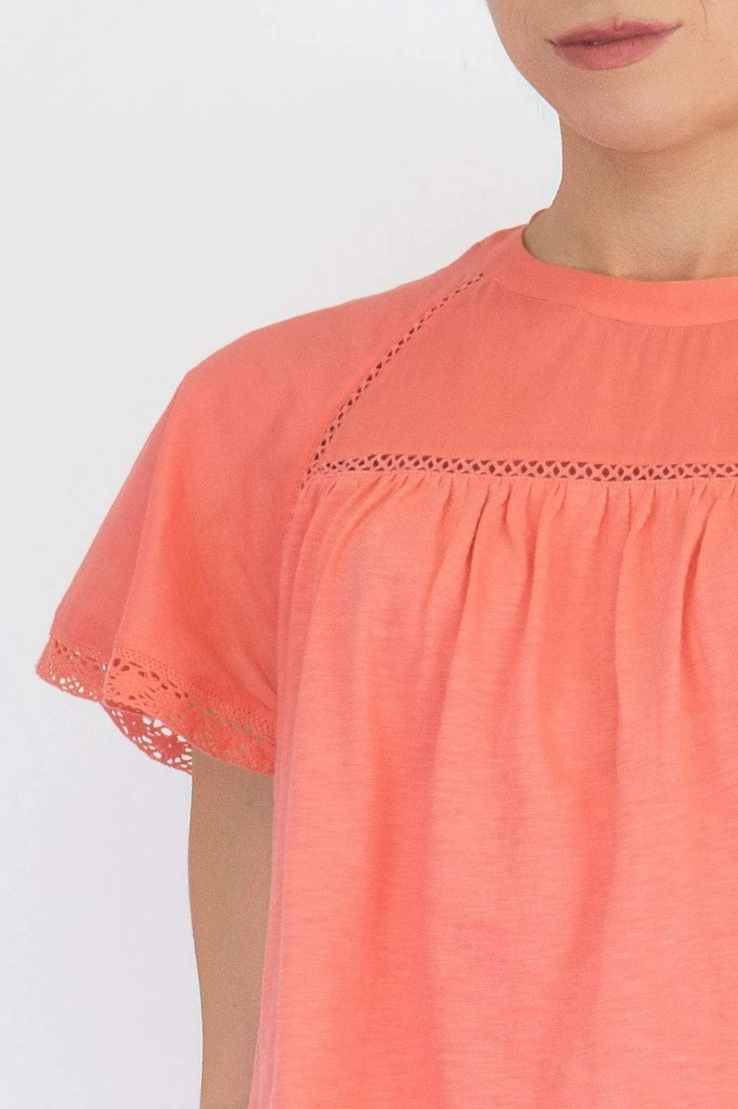 M&S Per Una Broderie Anglaise Orange Short Sleeve Top