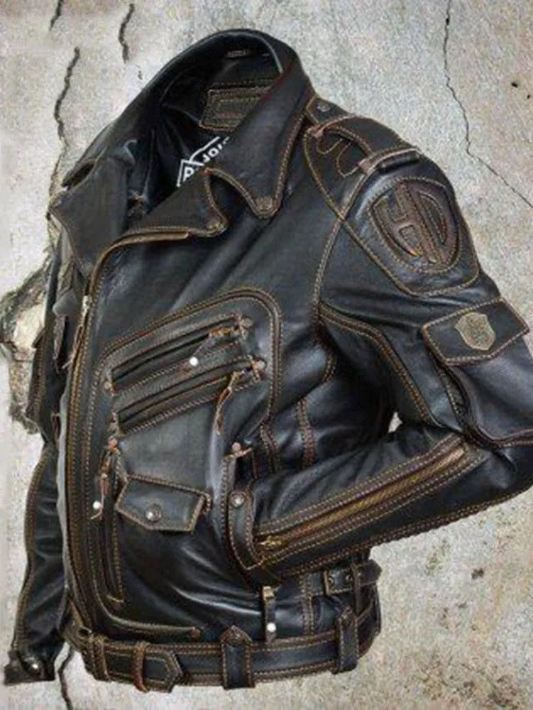 Men PU Leather Motorcycle Coat Jacket Spring Fall Top Slim Streetwear Gothic Moto Biker Punk Jackets