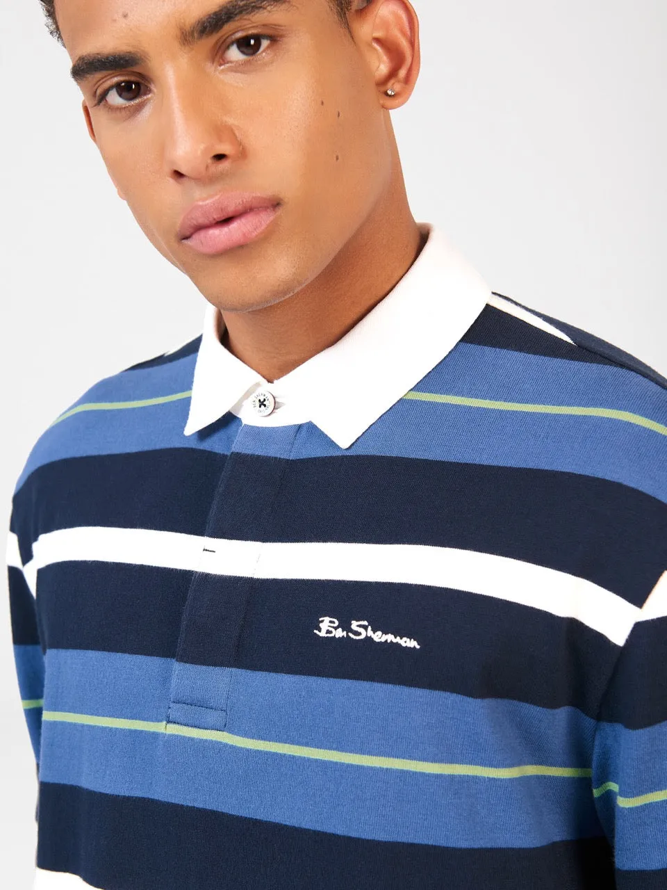 Striped Rugby Polo - Dark Navy