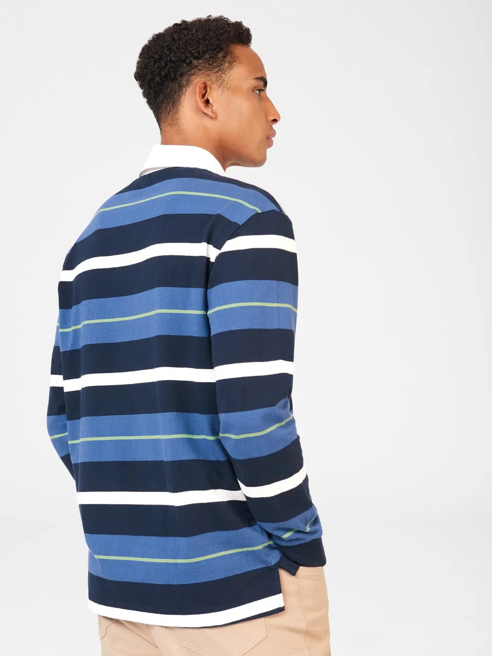 Striped Rugby Polo - Dark Navy